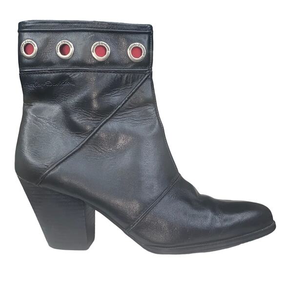 Harley Davidson Women's Black Leather Side Zip Moto Biker Ankle Boot Size US 9 - Picture 1 of 12